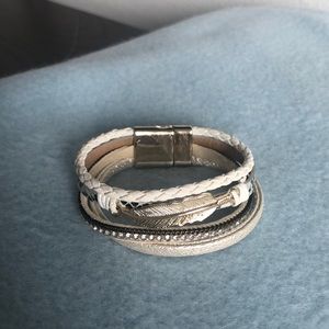 White, cream, gold stack bracelet